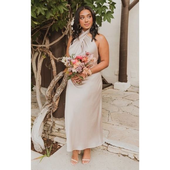 Show Me Your Mumu Jasmine Halter Midi Dress Show Me The Ring Luxe Satin XXL - Picture 1 of 8